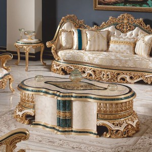 Prunkvoller Luxus Barock Couchtisch Wohnzimmertisch Weiß Beige Grün Gold