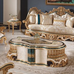 Casa Padrino Luxury Baroque Coffee Table White / Beige / Green / Gold 165 cm - Baroque Living Room Furniture
