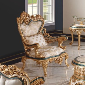 Prunkvoller Luxus Barock Wohnzimmer Hotel Sessel Weiß Grün Gold