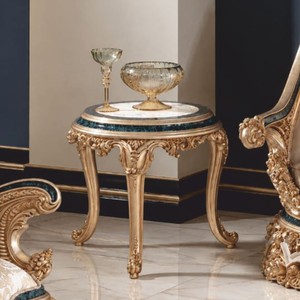 Runder Luxus Barock Beistelltisch Weiß Beige Grün Gold