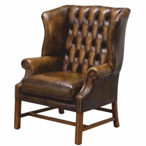 Luxus Chesterfield Leder Echtleder Sessel Ohrensessel Antik Braun Braun