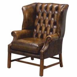 Casa Padrino fauteuil Chesterfield de luxe en cuir marron antique / marron H. 113 cm - Meubles en cuir véritable