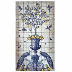 Casa Padrino pintura mural de pared de cerámica barroco de lujo crema / azul / amarillo / violeta Al. 280 cm - Mural de mosaico