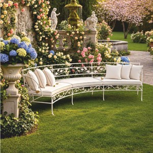 Gebogenes Luxus Jugendstil Schmiedeeisen Hotel Garten Sofa Weiß