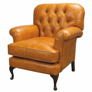 Luxus Chesterfield Leder Echtleder Sessel Vintage Senfbraun Dunkelbraun