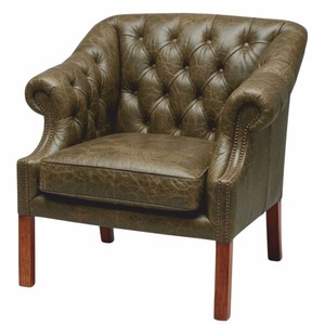 Luxus Chesterfield Leder Echtleder Sessel Vintage Olivgrün Braun