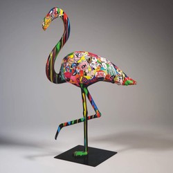 XXL Garten Deko Skulptur Figur Flamingo Bunt Schwarz