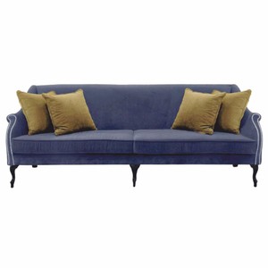 Luxus Barock Samt Sofa Blau Schwarz