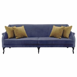 Luxus Barock Samt Sofa Blau Schwarz