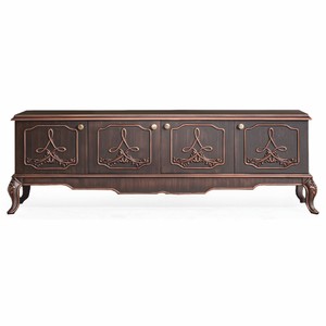 Prunkvoller Luxus Barock Massivholz TV Schrank mit 4 Türen Braun