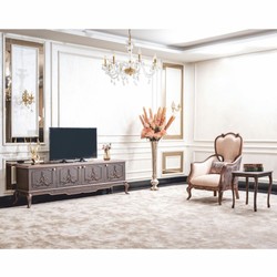 Casa Padrino luxury baroque TV cabinet brown 200 cm - Baroque living room furniture