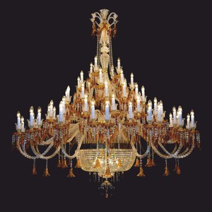 Riesiger Luxus Barock Kristall Kronleuchter Bernstein Gold