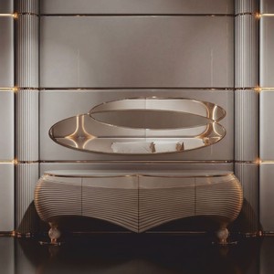 Luxus Massivholz Sideboard Grau Gold
