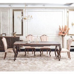 Casa Padrino conjunto de comedor barroco de lujo beige / marrón - 1 Mesa barroco y 6 Sillas barrocos Casa Padrino conjunto de comedor barroco de lujo beige / marrón - 1 Mesa barroco y 6 Sillas barrocos