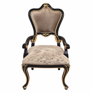 Prunkvoller Luxus Barock Esszimmer Stuhl mit Armlehnen Grau Schwarz Gold