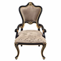 Casa Padrino chaise de salle à manger baroque de luxe avec accoudoirs gris / noir / or - Meubles baroques