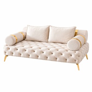 Casa Padrino sofá Chesterfield de lujo de lujo de 2 plazas crema / oro 190 cm - Mobiliario de salón