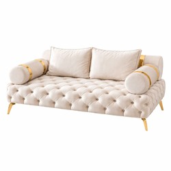 Casa Padrino Luxury Chesterfield 2-Seater Sofa Cream / Gold 190 cm - Living Room Furniture