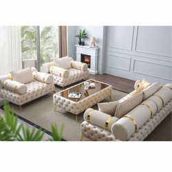 Casa Padrino Luxury Chesterfield 2-Seater Sofa Cream / Gold 190 cm - Living Room Furniture