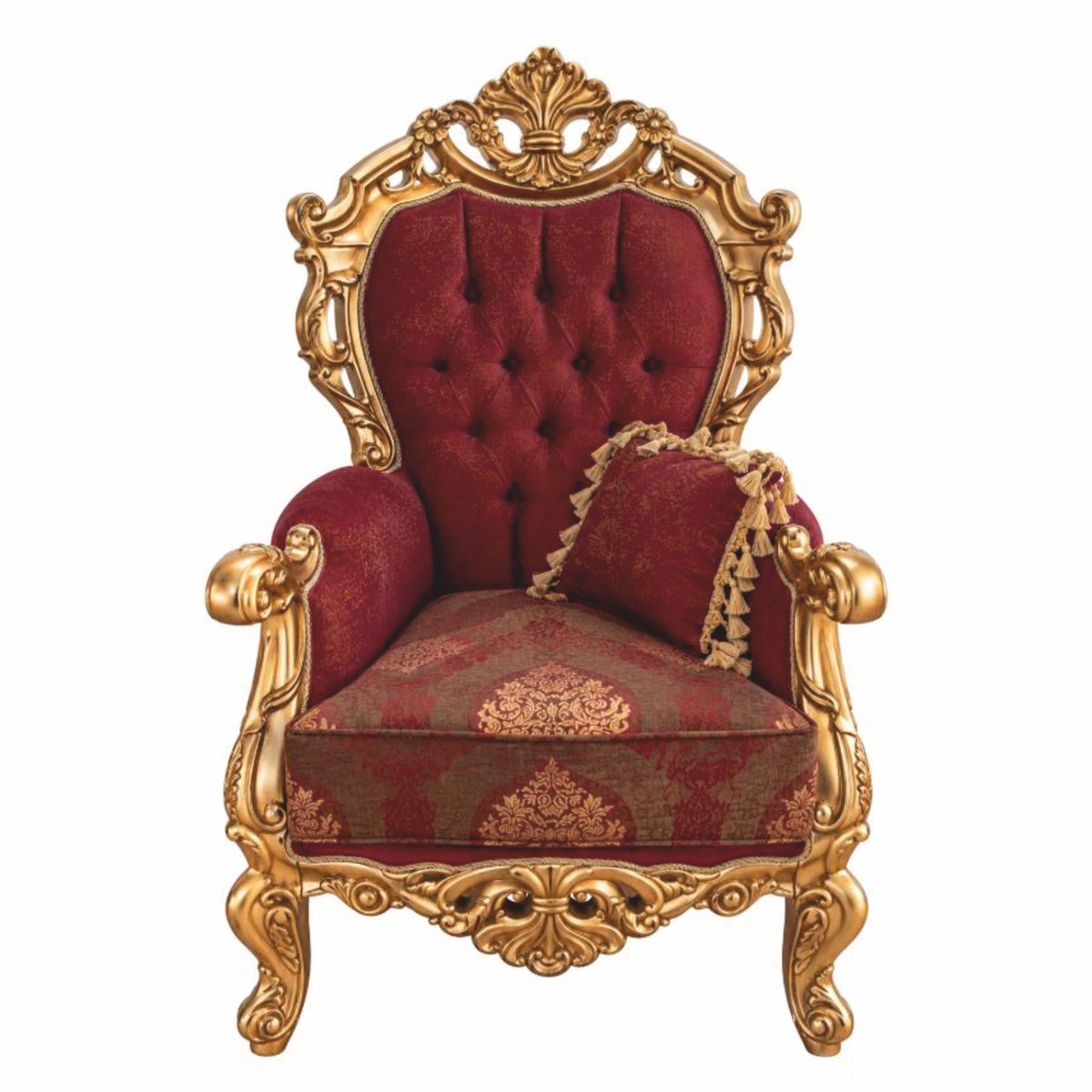 Casa Padrino Luxus Barock Sessel mit Kissen Weinrot / Gold - Barock Wohnzimmer Möbel