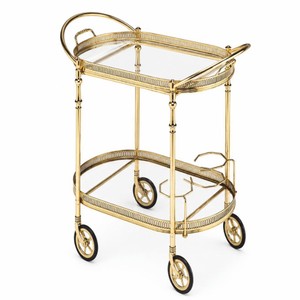 Luxus Trolley Servierwagen mit abnehmbarem Tablett Messing glänzend