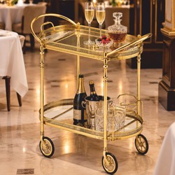 Casa Padrino carrito de servicio de lujo con bandeja extraíble latón brillante - Hecho en Italia