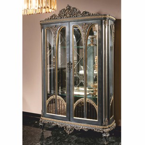 Prunkvolle Luxus Barock Vitrine Grau Gold