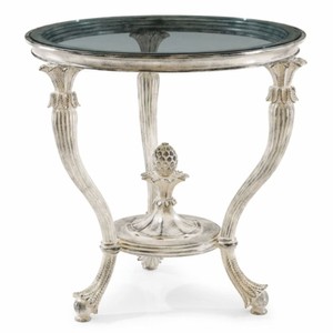 Casa Padrino mesa auxiliar barroco de lujo con tablero de vidrio blanco antiguo Ø 74 x Al. 72 cm - Muebles barrocos - Hecho en Italia