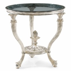 Casa Padrino mesa auxiliar barroco de lujo con tablero de vidrio blanco antiguo Ø 74 x Al. 72 cm - Muebles barrocos - Hecho en Italia