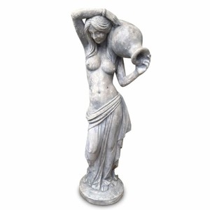 Casa Padrino Sculpture Gargouille Déco de Jardin Art Nouveau Femme avec Cruche Gris H. 120 cm