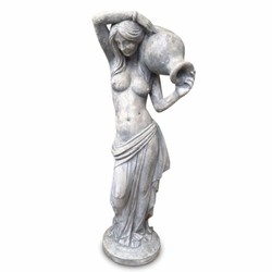 Jugendstil Garten Deko Wasserspeier Skulptur Frau mit Krug Grau