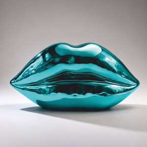 Casa Padrino Luxus Deko Lippen Türkis Chrom 46 x H. 25 cm - Kunstharz Deko Kuss Mund Lippen - Wohnzimmer Deko Accessoires