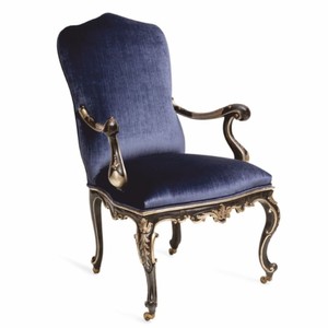 Casa Padrino luxury baroque desk chair with armrests blue / black / gold - Made in Italy