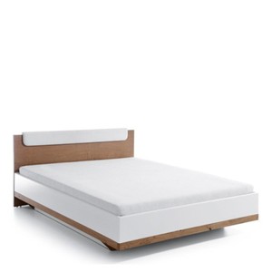 Casa Padrino luxury designer double bed white / oak 160 x 200 cm with floating plinth - Elegant solid wood bed - Modern bedroom furniture Casa Padrino luxury designer double bed white / oak 160 x 200 cm with floating plinth - Elegant solid wood bed - Modern bedroom furniture
