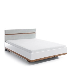 Casa Padrino luxury designer double bed white / light grey / oak 160 x 200 cm with upholstered headboard - Elegant solid wood bed - Modern bedroom furniture Casa Padrino luxury designer double bed white / light grey / oak 160 x 200 cm with upholstered headboard - Elegant solid wood bed - Modern bedroom furniture