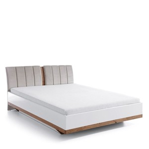 Casa Padrino luxury designer double bed white / beige / oak 160 x 200 cm with channel stitched headboard - Elegant solid wood bed - Modern bedroom furniture Casa Padrino luxury designer double bed white / beige / oak 160 x 200 cm with channel stitched headboard - Elegant solid wood bed - Modern bedroom furniture
