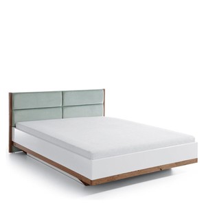 Casa Padrino luxury designer double bed white / mint green / oak 160 x 200 cm with lighting - Elegant solid wood bed - Modern bedroom furniture Casa Padrino luxury designer double bed white / mint green / oak 160 x 200 cm with lighting - Elegant solid wood bed - Modern bedroom furniture