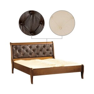 Casa Padrino Luxus Landhausstil Doppelbett Braun / Dunkelbraun 160 x 200 cm mit Leder Kopfteil - Elegantes Massivholz Bett - Landhausstil Schlafzimmer Möbel