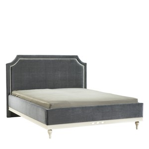 Casa Padrino Luxus Jugendstil Doppelbett Grau / Creme 160 x 200 cm rundum gepolstert - Elegantes Massivholz Bett - Jugendstil Schlafzimmer Möbel