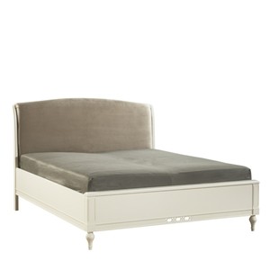 Casa Padrino Luxus Jugendstil Doppelbett Taupe / Creme 160 x 200 cm mit gepolstertem Kopfteil - Elegantes Massivholz Bett - Jugendstil Schlafzimmer Möbel