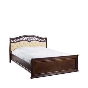 Casa Padrino Luxus Jugendstil Doppelbett Dunkelbraun / Beige 160 x 200 cm mit Ornament Kopfteil - Elegantes Massivholz Bett - Jugendstil Schlafzimmer Möbel