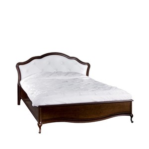 Casa Padrino Luxus Jugendstil Doppelbett Dunkelbraun / Weiß 160 x 200 cm mit Chesterfield Kopfteil - Elegantes Massivholz Bett - Jugendstil Schlafzimmer Möbel