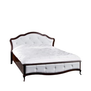 Casa Padrino Luxus Jugendstil Doppelbett Dunkelbraun / Weiß 160 x 200 cm mit Chesterfield Kopf- und Fußteil - Elegantes Massivholz Bett - Jugendstil Schlafzimmer Möbel