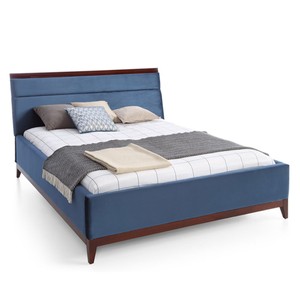 Casa Padrino Luxus Designer Doppelbett Blau / Braun 160 x 200 cm rundum gepolstert - Elegantes Massivholz Bett - Moderne Schlafzimmer Möbel
