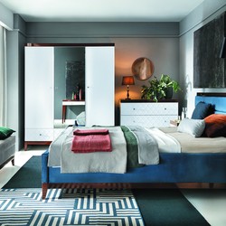 Casa Padrino Luxus Designer Doppelbett Blau / Braun 160 x 200 cm rundum gepolstert - Elegantes Massivholz Bett - Moderne Schlafzimmer Möbel