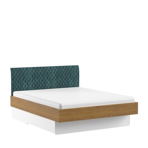 Casa Padrino Luxus Designer Doppelbett Petrol / Eiche / Weiß 160 x 200 cm mit Rautensteppung - Elegantes Massivholz Bett - Moderne Schlafzimmer Möbel
