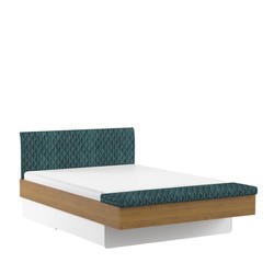 Casa Padrino luxury designer double bed petrol / oak / white 160 x 200 cm with upholstered foot bench - Elegant solid wood bed - Modern bedroom furniture Casa Padrino luxury designer double bed petrol / oak / white 160 x 200 cm with upholstered foot bench - Elegant solid wood bed - Modern bedroom furniture