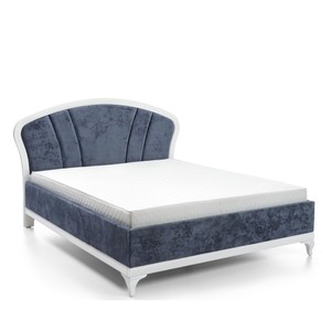 Casa Padrino Luxus Jugendstil Doppelbett Blau / Weiß 160 x 200 cm mit gestepptem Kopfteil - Elegantes Massivholz Bett - Jugendstil Schlafzimmer Möbel