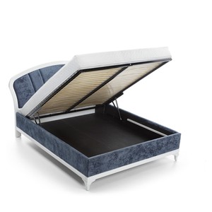 Casa Padrino Luxus Jugendstil Doppelbett Blau / Weiß 160 x 200 cm mit Bettkasten - Elegantes Massivholz Bett - Jugendstil Schlafzimmer Möbel