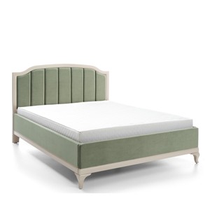 Casa Padrino Luxus Jugendstil Doppelbett Salbeigrün / Creme 160 x 200 cm mit gestepptem Kopfteil - Elegantes Massivholz Bett - Jugendstil Schlafzimmer Möbel